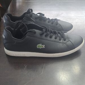 Lacoste Black Leather Sneakers with White Trim